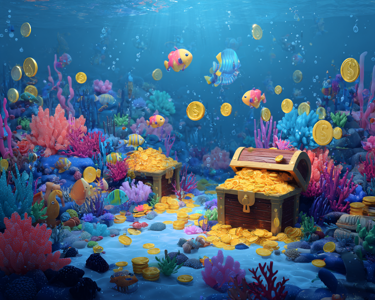 Cảnh game bắn cá 3D dưới đại dương với những chú cá đa sắc