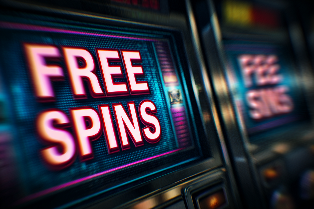 Thông báo FREE SPINS xuất hiện trên màn hình slot game, cơ hội trúng jackpot